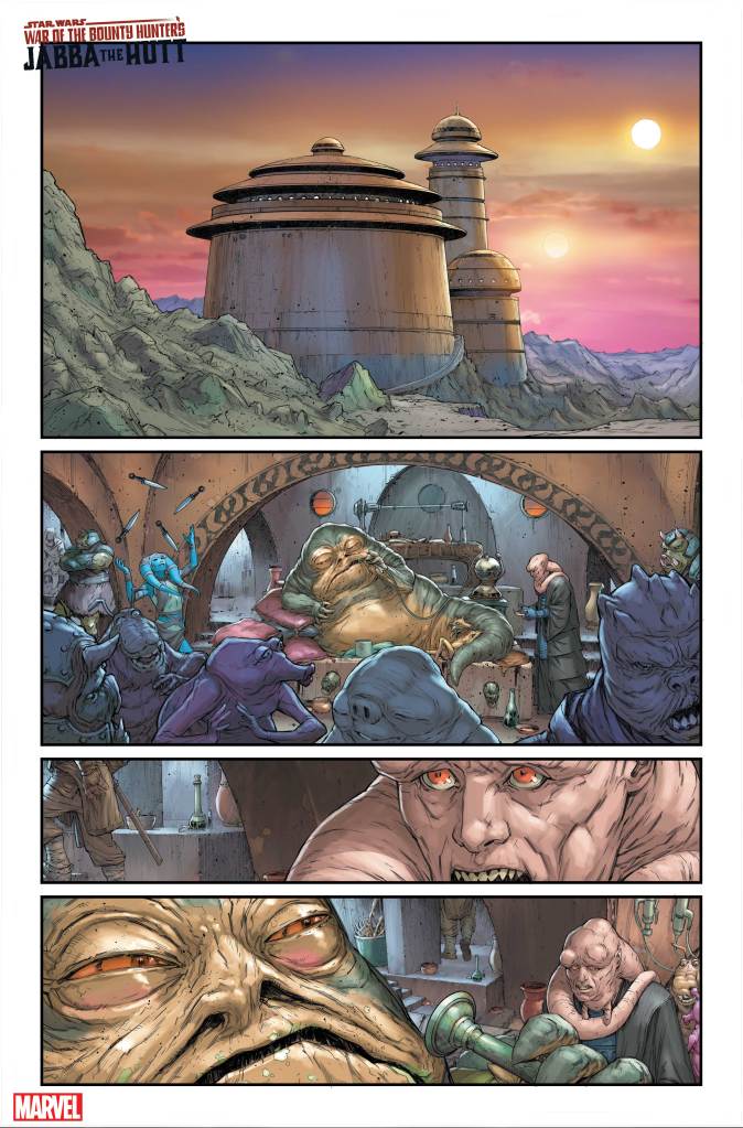 AN ALL-NEW BOUNTY HUNTER ENTERS THE FRAY IN STAR WARS: WAR OF THE BOUNTY HUNTERS - JABBA THE HUTT #1 10 STWWAROTBHJABBAT2021 Roberson Interior2