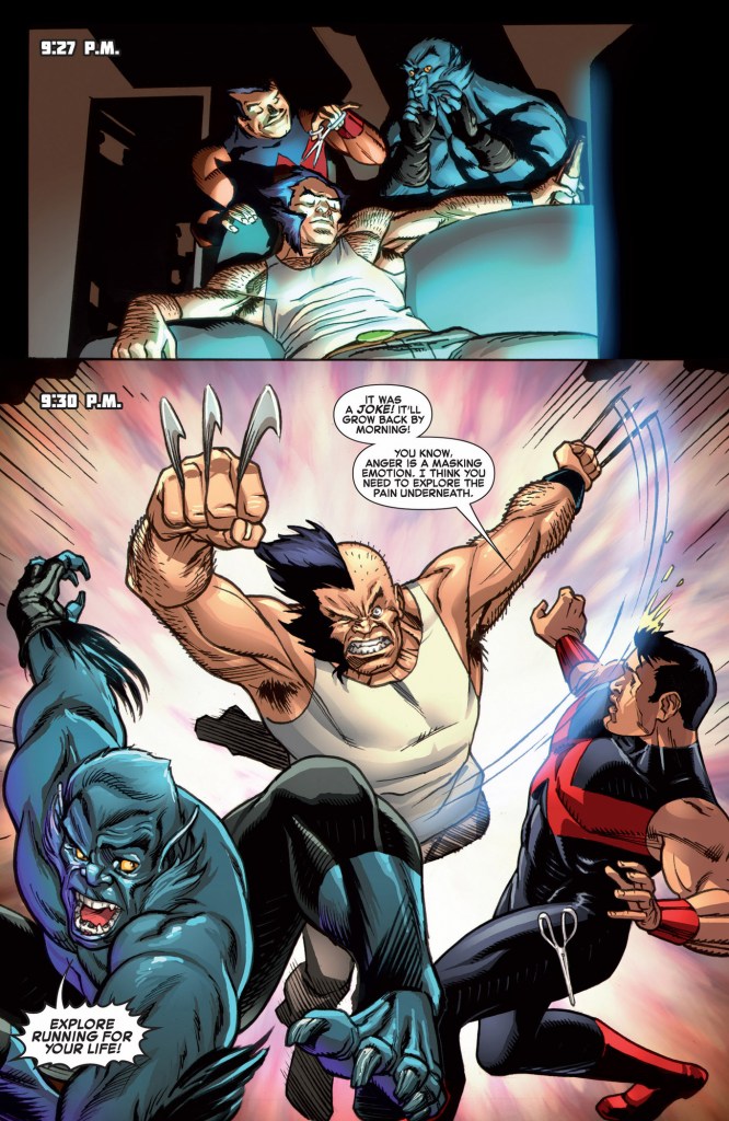 beast and wonder man gives wolverine a haircut